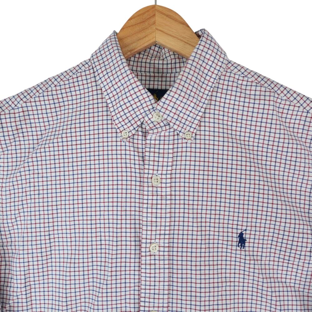 Ralph Lauren Shirt Mens L Red White Blue Check Cotton Preppy Americana Patriotic